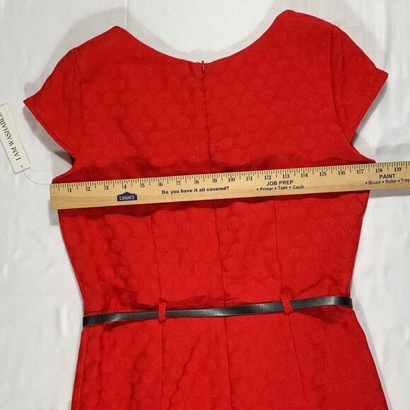 Shift Dress Crimson Red Polka Dot Belted Pockets Shelby & Palmer Midi Size 8 NWT - Picture 4 of 12